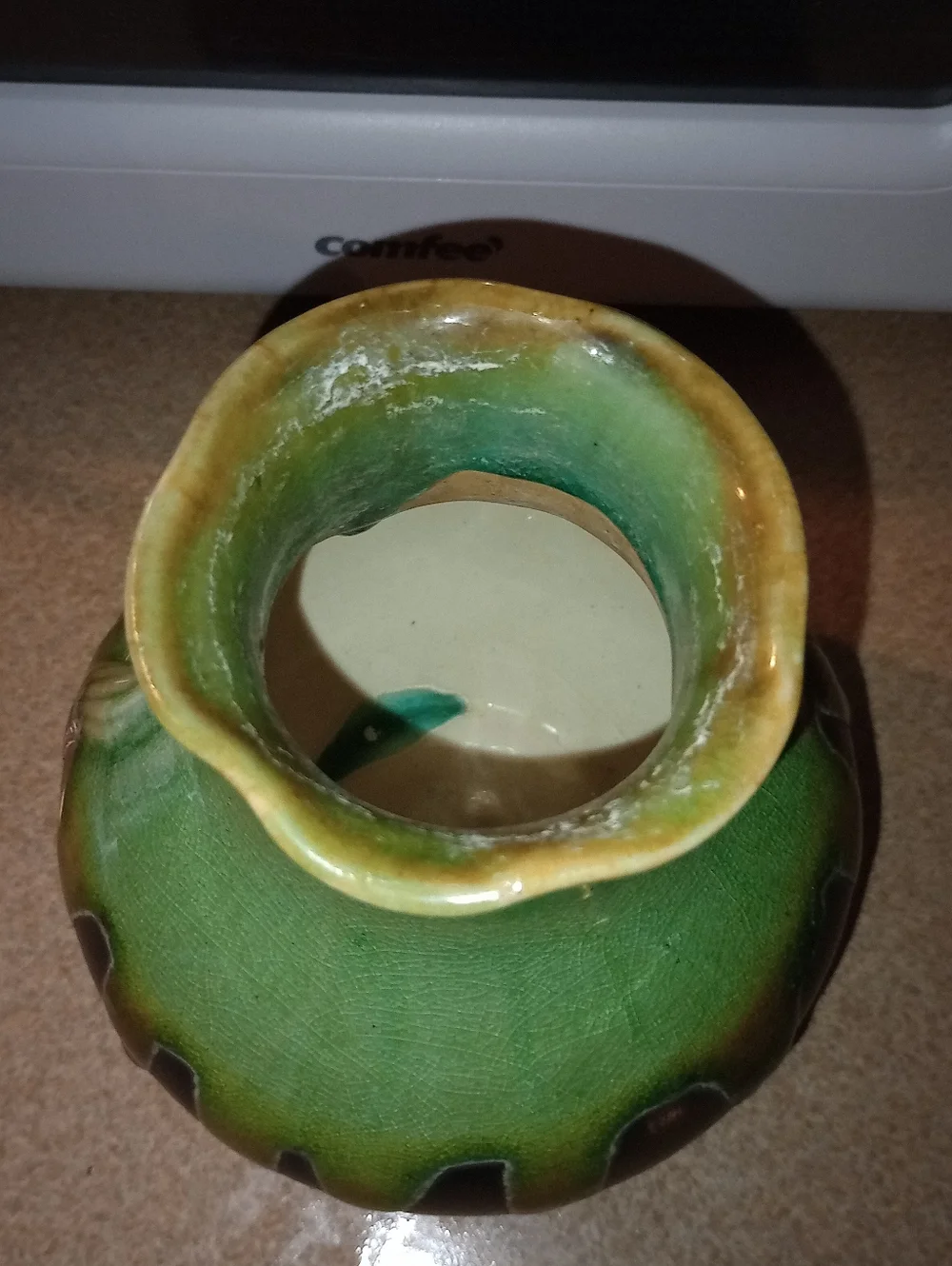 Vintage Green & Brown Floral Drip Vase 6